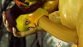 Green monster Ogre fucks hard a horny female goblin Arwen in the enchanted forest